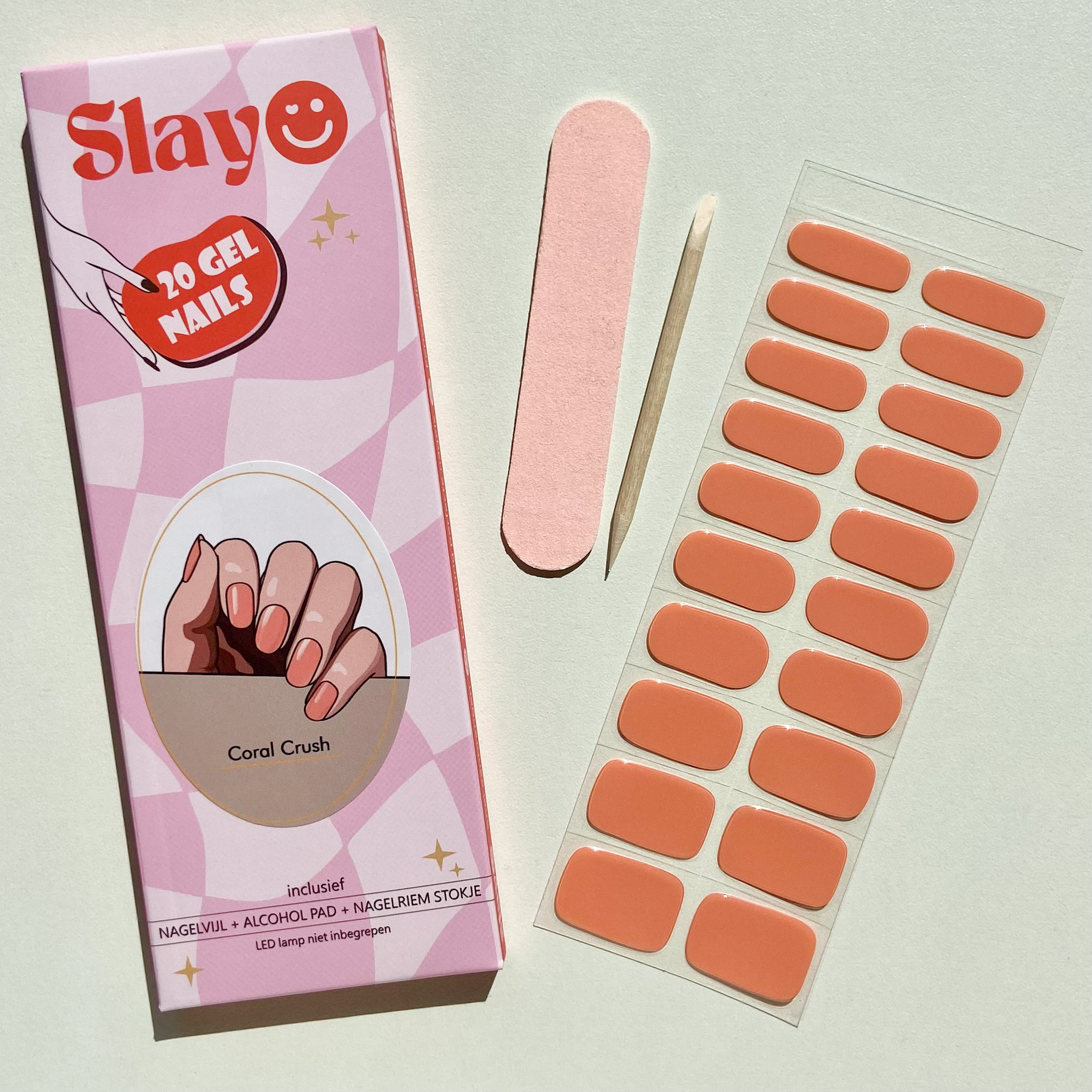 Coral Crush, oranje kleur gel nagel stickers. leuk voor koningsdag en voetbal