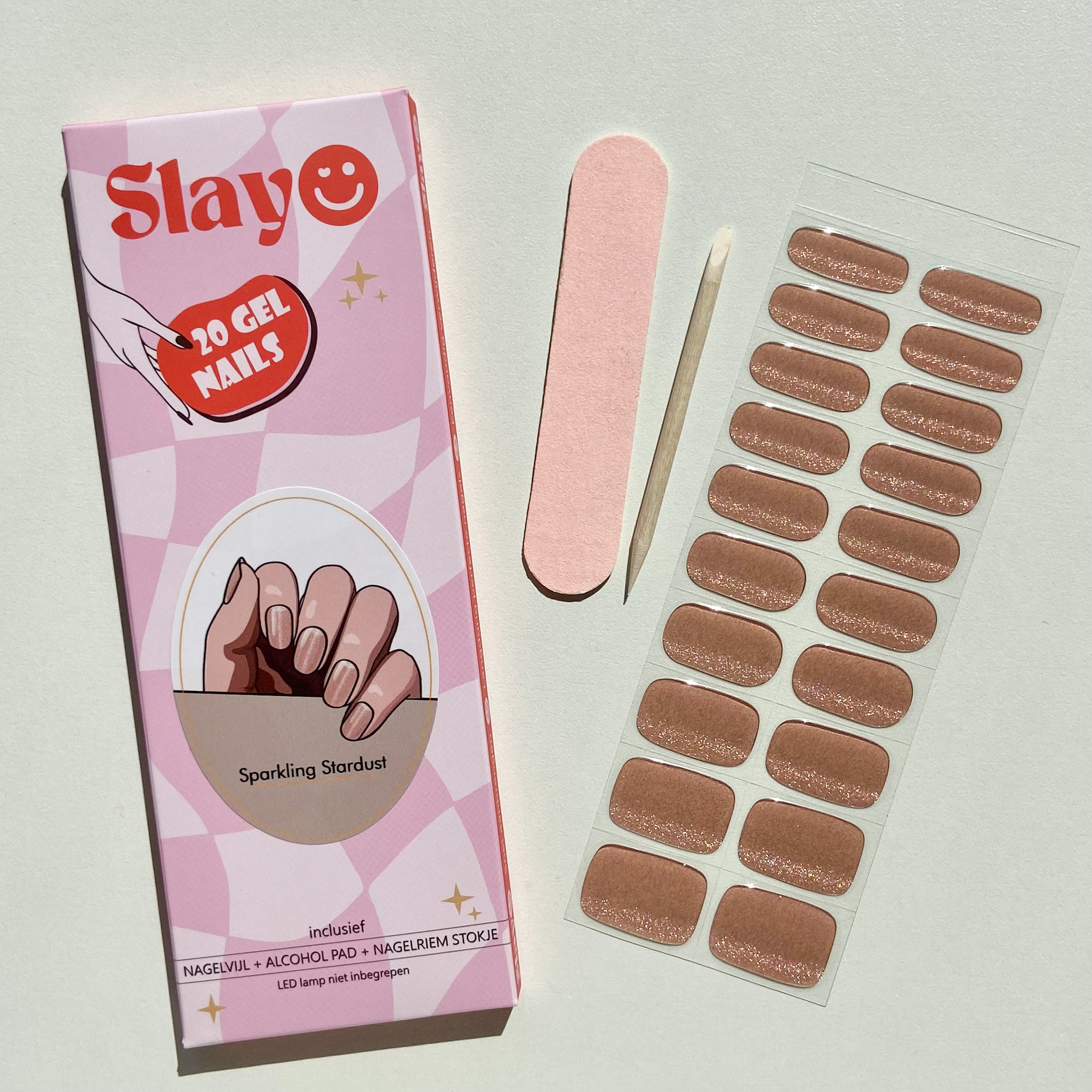 Sparkling Stardust, gel nagel stickers in een mooie gouden kleur met glitters