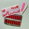 Rosy Rouge ZB16179 rode nagelstickers met roze glitterrandje