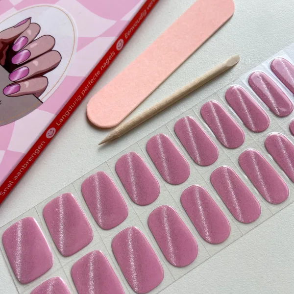 Pretty In Pink gel nail wrap Roze cat eye gel nail stickers