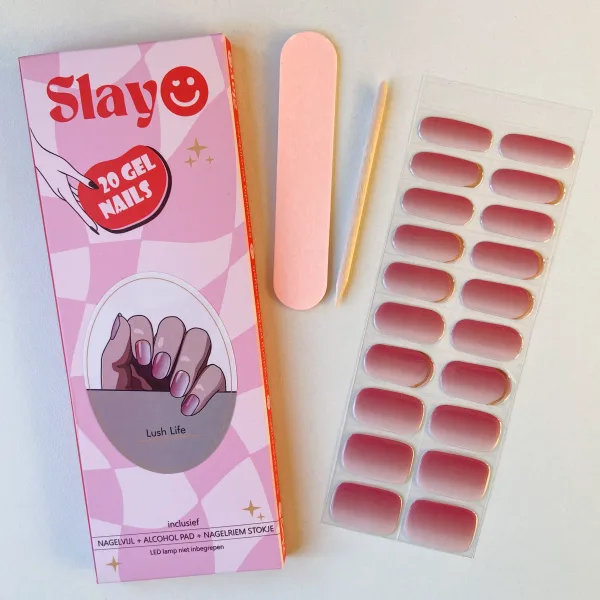 Lush Life NG200213 Lush Life, roze ombre gel nail wraps met gouden randje