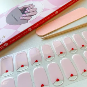 Love Language, roze gel nail wrap stickers met rood hartje
