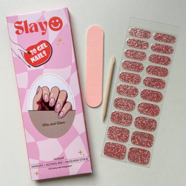 Glitz and Glam gel nagelstickers Gellak Stickers Glitz and Glam, roze met glitters