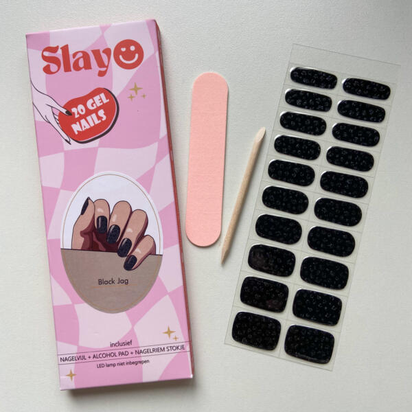 Black Jag Gellak Stickers Zwarte Gel Nagelstickers met een panterprint design.