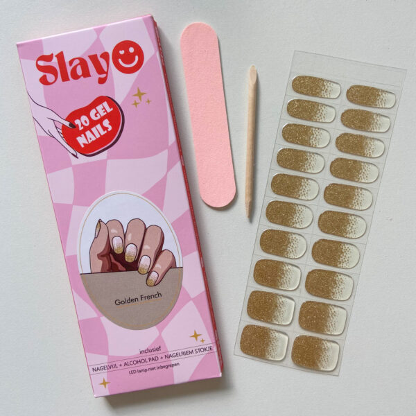Gellak Stickers Golden French French manicure met gouden glitters