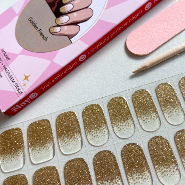 Gellak Stickers Golden French French Manicure met gouden glitters