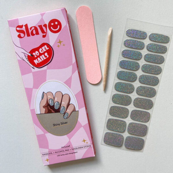 Gellak Stickers Shiny Silver Gellak stickers met zilveren glitters