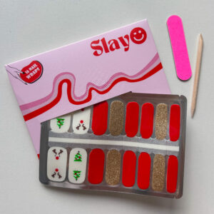 kerst nagelstickers goud met rood met rendier en kerstboom